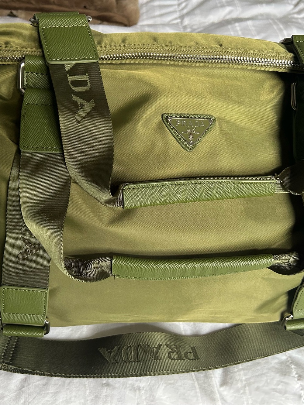 Prada Tessuto nylon shoulder tote bag in Olive Green color. ONLY USED ONCE. - Picture 7 of 14
